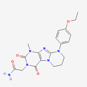 molecular formula C19H22N6O4 B2431069 2-(9-(4-エトキシフェニル)-1-メチル-2,4-ジオキソ-1,2,6,7,8,9-ヘキサヒドロピリミド[2,1-f]プリン-3(4H)-イル)アセトアミド CAS No. 848217-25-4