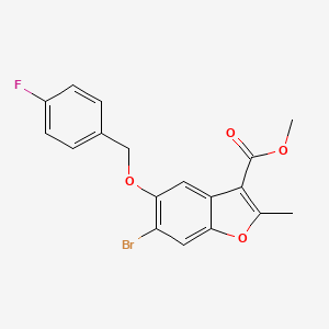 molecular formula C18H14BrFO4 B2431079 Methyl 6-bromo-5-[(4-fluorophenyl)methoxy]-2-methyl-1-benzofuran-3-carboxylate CAS No. 308295-96-7