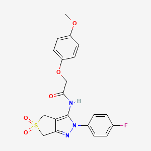 molecular formula C20H18FN3O5S B2431087 N-(2-(4-fluorophenyl)-5,5-dioxido-4,6-dihydro-2H-thieno[3,4-c]pyrazol-3-yl)-2-(4-methoxyphenoxy)acetamide CAS No. 893935-05-2