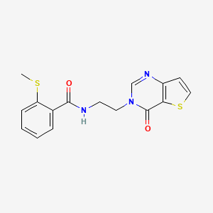 molecular formula C16H15N3O2S2 B2431094 2-(methylthio)-N-(2-(4-oxothieno[3,2-d]pyrimidin-3(4H)-yl)ethyl)benzamide CAS No. 2034272-39-2