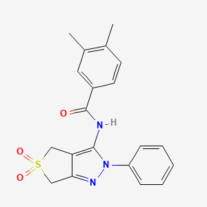 molecular formula C20H19N3O3S B2431122 N-(5,5-dioxo-2-phenyl-4,6-dihydrothieno[3,4-c]pyrazol-3-yl)-3,4-dimethylbenzamide CAS No. 681265-74-7