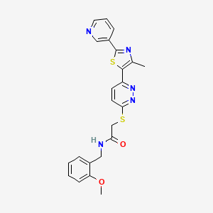 molecular formula C23H21N5O2S2 B2431139 N-(2-methoxybenzyl)-2-((6-(4-methyl-2-(pyridin-3-yl)thiazol-5-yl)pyridazin-3-yl)thio)acetamide CAS No. 954698-99-8