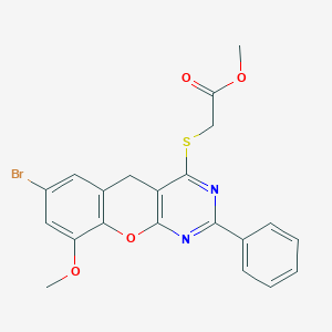 molecular formula C21H17BrN2O4S B2431148 [(7-溴-9-甲氧基-2-苯基-5H-色烯并[2,3-d]嘧啶-4-基)硫代]醋酸甲酯 CAS No. 872208-77-0