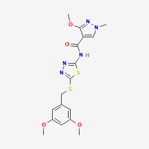 molecular formula C17H19N5O4S2 B2431149 N-(5-((3,5-dimethoxybenzyl)thio)-1,3,4-thiadiazol-2-yl)-3-methoxy-1-methyl-1H-pyrazole-4-carboxamide CAS No. 1171612-43-3