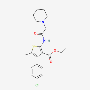 molecular formula C21H25ClN2O3S B2431156 Ethyl 4-(4-chlorophenyl)-5-methyl-2-[(piperidin-1-ylacetyl)amino]thiophene-3-carboxylate CAS No. 496024-39-6