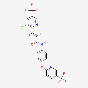 molecular formula C21H12ClF6N3O2 B2431175 3-[3-chloro-5-(trifluoromethyl)-2-pyridinyl]-N-(4-{[5-(trifluoromethyl)-2-pyridinyl]oxy}phenyl)acrylamide CAS No. 246022-38-8