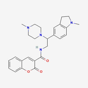 molecular formula C26H30N4O3 B2431182 N-(2-(1-甲基吲哚啉-5-基)-2-(4-甲基哌嗪-1-基)乙基)-2-氧代-2H-色烯-3-甲酰胺 CAS No. 921896-27-7