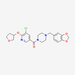 molecular formula C22H24ClN3O5 B2431203 (4-(Benzo[d][1,3]dioxol-5-ylmethyl)piperazin-1-yl)(5-chloro-6-((tetrahydrofuran-3-yl)oxy)pyridin-3-yl)methanone CAS No. 1903655-06-0