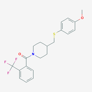 molecular formula C21H22F3NO2S B2431205 (4-(((4-Methoxyphenyl)thio)methyl)piperidin-1-yl)(2-(trifluoromethyl)phenyl)methanone CAS No. 1421507-04-1