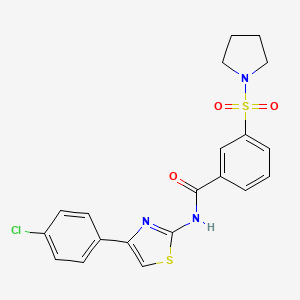 molecular formula C20H18ClN3O3S2 B2431223 N-(4-(4-chlorophenyl)thiazol-2-yl)-3-(pyrrolidin-1-ylsulfonyl)benzamide CAS No. 802957-07-9