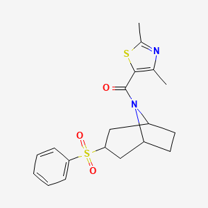 molecular formula C19H22N2O3S2 B2431228 (2,4-dimethylthiazol-5-yl)((1R,5S)-3-(phenylsulfonyl)-8-azabicyclo[3.2.1]octan-8-yl)methanone CAS No. 1704611-87-9