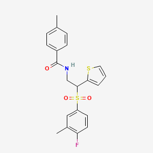 molecular formula C21H20FNO3S2 B2431298 N-(2-((4-氟-3-甲基苯基)磺酰基)-2-(噻吩-2-基)乙基)-4-甲基苯甲酰胺 CAS No. 946243-02-3