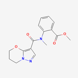 molecular formula C16H17N3O4 B2431320 methyl 2-(N-methyl-6,7-dihydro-5H-pyrazolo[5,1-b][1,3]oxazine-3-carboxamido)benzoate CAS No. 1428348-64-4
