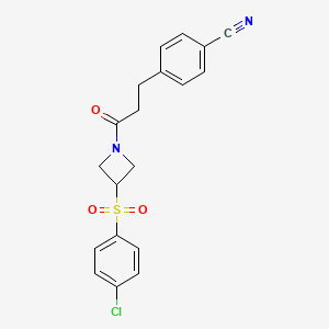 molecular formula C19H17ClN2O3S B2431326 4-(3-(3-((4-氯苯基)磺酰基)氮杂环丁-1-基)-3-氧代丙基)苯甲腈 CAS No. 1448128-94-6