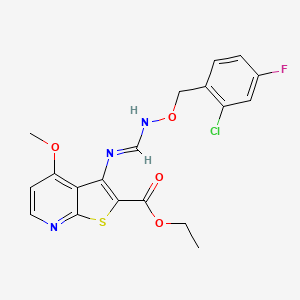 molecular formula C19H17ClFN3O4S B2431360 Ethyl 3-[({[(2-chloro-4-fluorobenzyl)oxy]imino}methyl)amino]-4-methoxythieno[2,3-b]pyridine-2-carboxylate CAS No. 341966-71-0