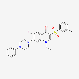 molecular formula C28H28FN3O3S B2431382 1-ethyl-6-fluoro-3-[(3-methylphenyl)sulfonyl]-7-(4-phenylpiperazin-1-yl)quinolin-4(1H)-one CAS No. 892784-71-3