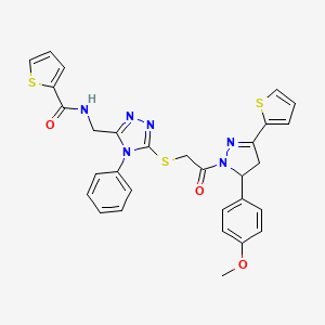 N-((5-((2-(5-(4-methoxyphenyl)-3-(thiophen-2-yl)-4,5-dihydro-1H-pyrazol-1-yl)-2-oxoethyl)thio)-4-phenyl-4H-1,2,4-triazol-3-yl)methyl)thiophene-2-carboxamide