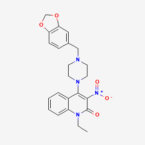 molecular formula C23H24N4O5 B2431403 4-(4-(benzo[d][1,3]dioxol-5-ylmethyl)piperazin-1-yl)-1-ethyl-3-nitroquinolin-2(1H)-one CAS No. 874463-44-2
