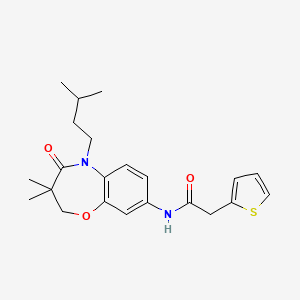 molecular formula C22H28N2O3S B2431420 N-(5-isopentyl-3,3-dimethyl-4-oxo-2,3,4,5-tetrahydrobenzo[b][1,4]oxazepin-8-yl)-2-(thiophen-2-yl)acetamide CAS No. 921811-40-7