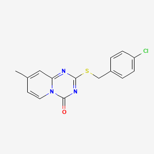 molecular formula C15H12ClN3OS B2431422 2-((4-Chlorobenzyl)sulfanyl)-8-methyl-4H-pyrido[1,2-a](1,3,5)triazin-4-one CAS No. 303145-47-3
