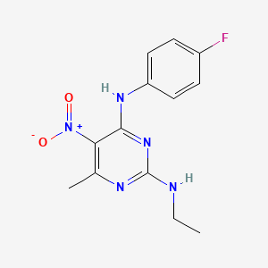 molecular formula C13H14FN5O2 B2431456 N2-ethyl-N4-(4-fluorophenyl)-6-methyl-5-nitropyrimidine-2,4-diamine CAS No. 1202983-00-3