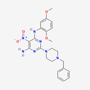 molecular formula C23H27N7O4 B2431513 2-(4-苄基哌嗪-1-基)-N4-(2,5-二甲氧基苯基)-5-硝基嘧啶-4,6-二胺 CAS No. 714233-98-4