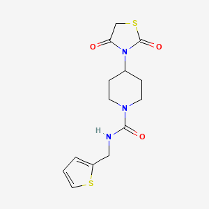 molecular formula C14H17N3O3S2 B2431531 4-(2,4-dioxothiazolidin-3-yl)-N-(thiophen-2-ylmethyl)piperidine-1-carboxamide CAS No. 1787881-93-9