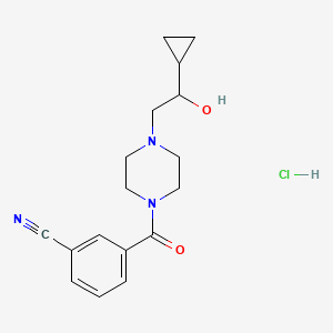 molecular formula C17H22ClN3O2 B2431541 3-(4-(2-Cyclopropyl-2-hydroxyethyl)piperazine-1-carbonyl)benzonitrile hydrochloride CAS No. 1396849-38-9