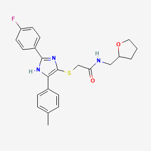 molecular formula C23H24FN3O2S B2431566 2-((2-(4-fluorophenyl)-5-(p-tolyl)-1H-imidazol-4-yl)thio)-N-((tetrahydrofuran-2-yl)methyl)acetamide CAS No. 901232-12-0