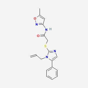 molecular formula C18H18N4O2S B2431573 2-((1-allyl-5-phenyl-1H-imidazol-2-yl)thio)-N-(5-methylisoxazol-3-yl)acetamide CAS No. 1207025-48-6