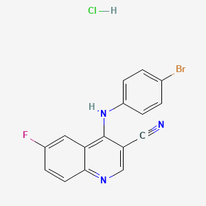 molecular formula C16H10BrClFN3 B2431574 4-((4-Bromophenyl)amino)-6-fluoroquinoline-3-carbonitrile hydrochloride CAS No. 1331250-56-6