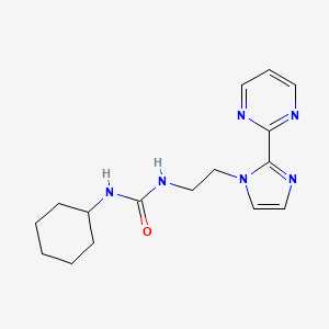 molecular formula C16H22N6O B2431575 1-cyclohexyl-3-(2-(2-(pyrimidin-2-yl)-1H-imidazol-1-yl)ethyl)urea CAS No. 1797977-39-9