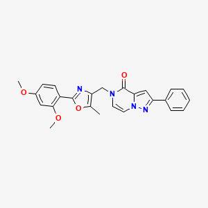 molecular formula C25H22N4O4 B2431584 5-((2-(2,4-dimethoxyphenyl)-5-methyloxazol-4-yl)methyl)-2-phenylpyrazolo[1,5-a]pyrazin-4(5H)-one CAS No. 1359208-49-3