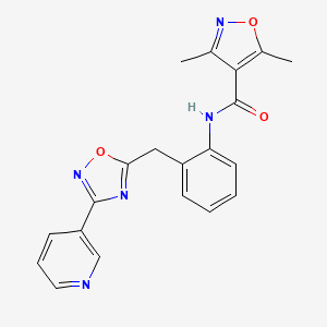 molecular formula C20H17N5O3 B2431616 3,5-dimethyl-N-(2-((3-(pyridin-3-yl)-1,2,4-oxadiazol-5-yl)methyl)phenyl)isoxazole-4-carboxamide CAS No. 1705368-57-5