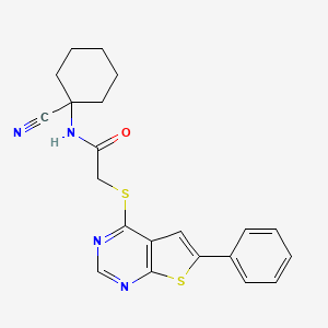 molecular formula C21H20N4OS2 B2431626 N-(1-cyanocyclohexyl)-2-(6-phenylthieno[2,3-d]pyrimidin-4-yl)sulfanylacetamide CAS No. 926441-19-2