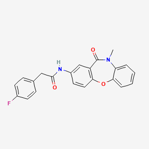 molecular formula C22H17FN2O3 B2431664 2-(4-fluorophenyl)-N-(10-methyl-11-oxo-10,11-dihydrodibenzo[b,f][1,4]oxazepin-2-yl)acetamide CAS No. 922131-82-6