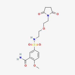 molecular formula C16H21N3O7S B2431698 5-(N-(2-(2-(2,5-二氧代吡咯烷-1-基)乙氧基)乙基)磺酰基)-2-甲氧基苯甲酰胺 CAS No. 2034539-06-3