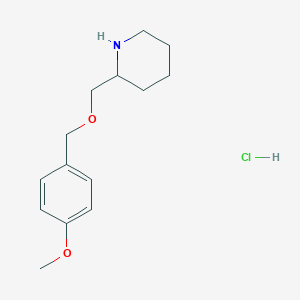 molecular formula C14H22ClNO2 B2431763 2-(((4-甲氧基苯甲基)氧基)甲基)哌啶盐酸盐 CAS No. 1353984-54-9