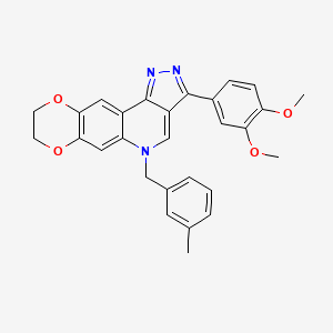 molecular formula C28H25N3O4 B2431824 3-(3,4-dimethoxyphenyl)-5-(3-methylbenzyl)-8,9-dihydro-5H-[1,4]dioxino[2,3-g]pyrazolo[4,3-c]quinoline CAS No. 866809-78-1