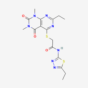 molecular formula C16H19N7O3S2 B2431827 N-(5-ethyl-1,3,4-thiadiazol-2-yl)-2-((2-ethyl-6,8-dimethyl-5,7-dioxo-5,6,7,8-tetrahydropyrimido[4,5-d]pyrimidin-4-yl)thio)acetamide CAS No. 852170-27-5
