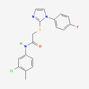 molecular formula C18H15ClFN3OS B2431829 N-(3-氯-4-甲基苯基)-2-((1-(4-氟苯基)-1H-咪唑-2-基)硫代)乙酰胺 CAS No. 688336-97-2