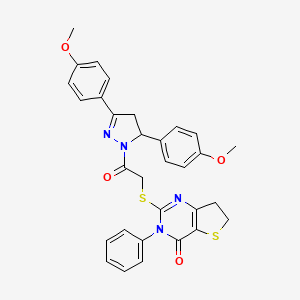 2-[2-[3,5-Bis(4-methoxyphenyl)-3,4-dihydropyrazol-2-yl]-2-oxoethyl]sulfanyl-3-phenyl-6,7-dihydrothieno[3,2-d]pyrimidin-4-one