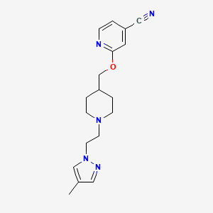 molecular formula C18H23N5O B2431832 2-[[1-[2-(4-甲基吡唑-1-基)乙基]哌啶-4-基]甲氧基]吡啶-4-腈 CAS No. 2415554-77-5