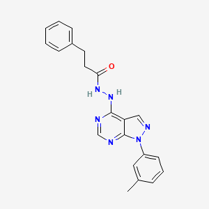 molecular formula C21H20N6O B2431857 3-苯基-N'-(1-(间甲苯基)-1H-吡唑并[3,4-d]嘧啶-4-基)丙烷酰肼 CAS No. 890952-46-2