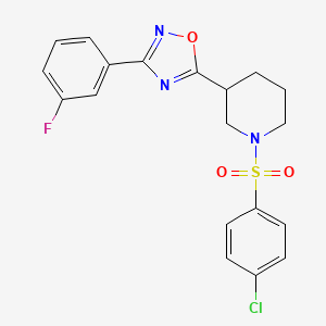 molecular formula C19H17ClFN3O3S B2431878 1-[(4-Chlorophenyl)sulfonyl]-3-[3-(3-fluorophenyl)-1,2,4-oxadiazol-5-yl]piperidine CAS No. 1031645-24-5
