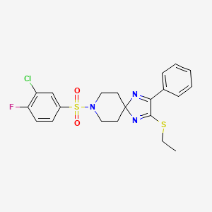 molecular formula C21H21ClFN3O2S2 B2431930 8-((3-Chloro-4-fluorophenyl)sulfonyl)-2-(ethylthio)-3-phenyl-1,4,8-triazaspiro[4.5]deca-1,3-diene CAS No. 932285-62-6