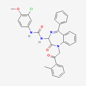 N-(2,5-diaza-2-(2-(2-methylphenyl)-2-oxoethyl)-3-oxo-6-phenylbicyclo[5.4.0]undeca-1(7),5,8,10-tetraen-4-yl)((3-chloro-4-methoxyphenyl)amino)formamide