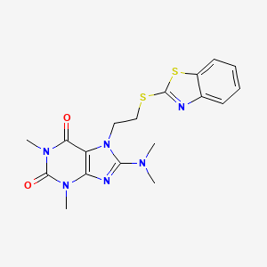 molecular formula C18H20N6O2S2 B2431993 7-(2-(benzo[d]thiazol-2-ylthio)ethyl)-8-(dimethylamino)-1,3-dimethyl-1H-purine-2,6(3H,7H)-dione CAS No. 850914-50-0