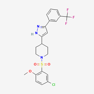 molecular formula C22H21ClF3N3O3S B2431998 1-(5-chloro-2-methoxyphenyl)sulfonyl-4-[3-[3-(trifluoromethyl)phenyl]-1H-pyrazol-5-yl]piperidine CAS No. 1025724-69-9