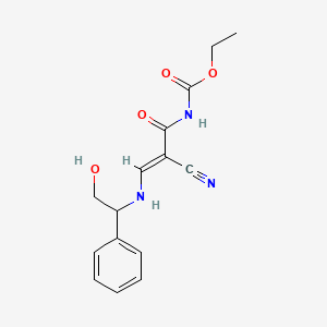 molecular formula C15H17N3O4 B2432006 N-[(E)-2-氰基-3-[(2-羟基-1-苯乙基)氨基]丙-2-烯酰基]-氨基甲酸乙酯 CAS No. 338963-04-5